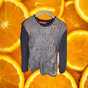 Narciso Rodriguez Black and Silver Cable Knit Sweater Size Medium‎